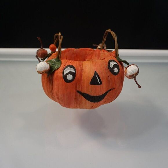 Vintage Halloween Jack O Lantern Pumpkin Candy Container Basket Pail - Picture 1 of 8